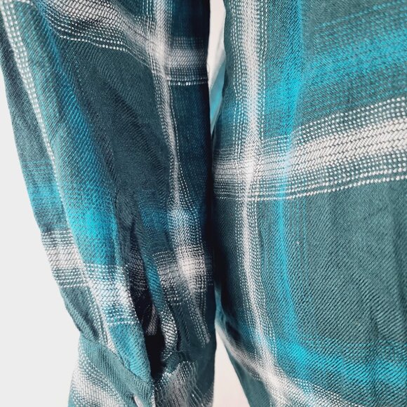 Caffe Marrakesh Women's Teal White Plaid Long Sleeve Button Up Shirt Size M - Picture 9 of 12